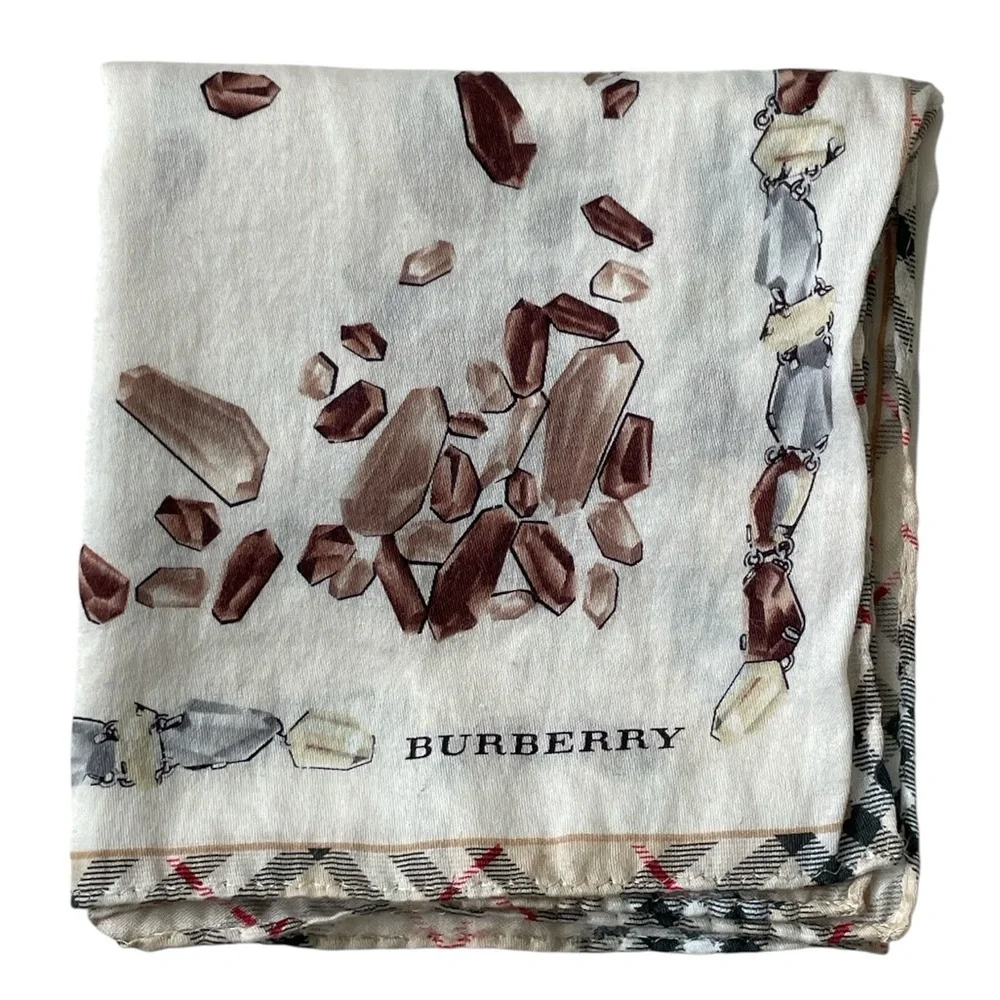 Authentic Burberry Vintage Ivory and Crystal Shaped Patterned Handkerchief